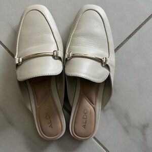 ALDO Women's Off-White Loafers with Gold Accent